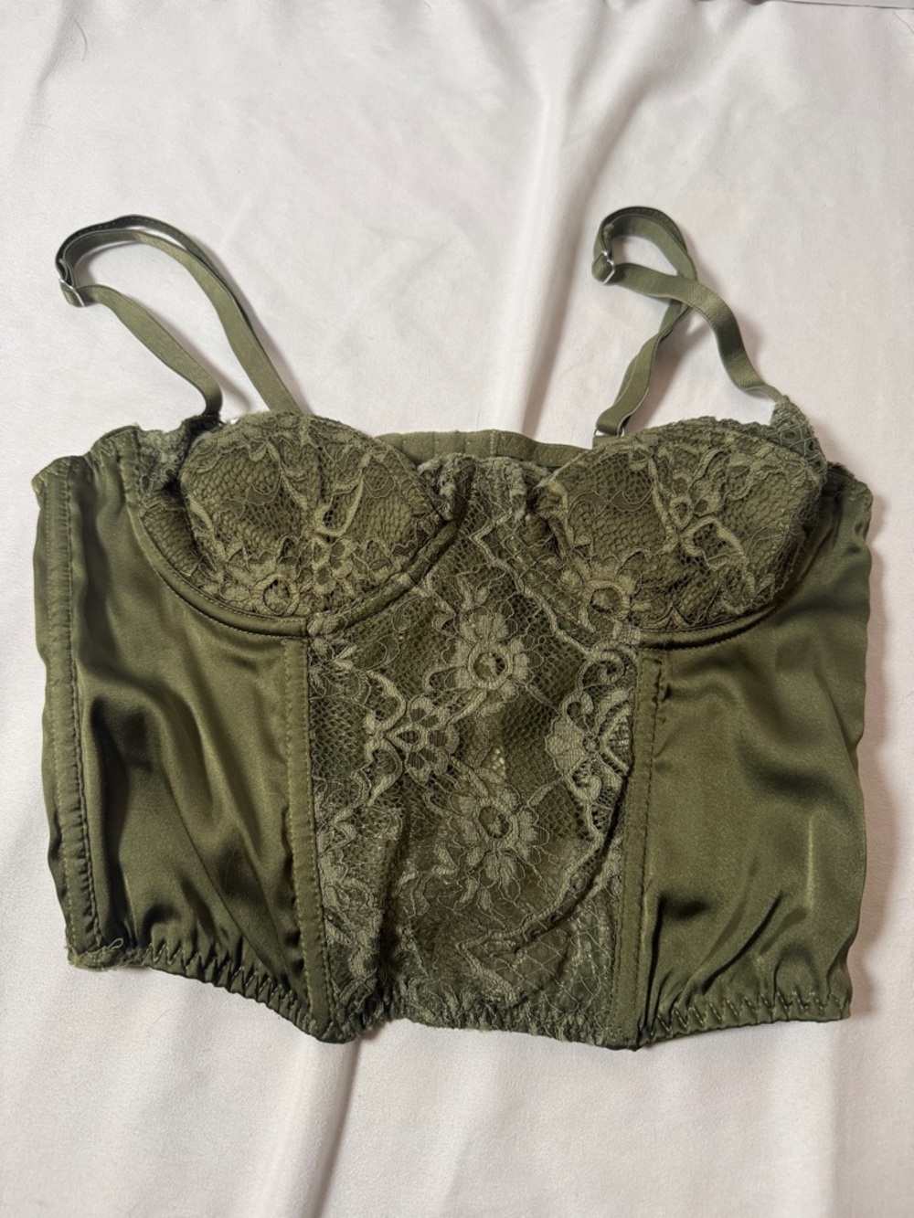 BDG Olive Green Lace Bustier Crop Top